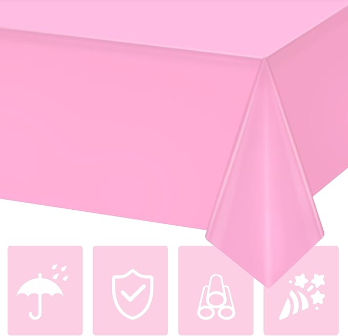 Hxezoc 3 Pack Pink Disposable Plastic Tablecloth, 54 x 108 Inches Waterproof Table Cover for Wedding Birthday Party Baby Shower Decorations Outdoor Indoor Party Supplies