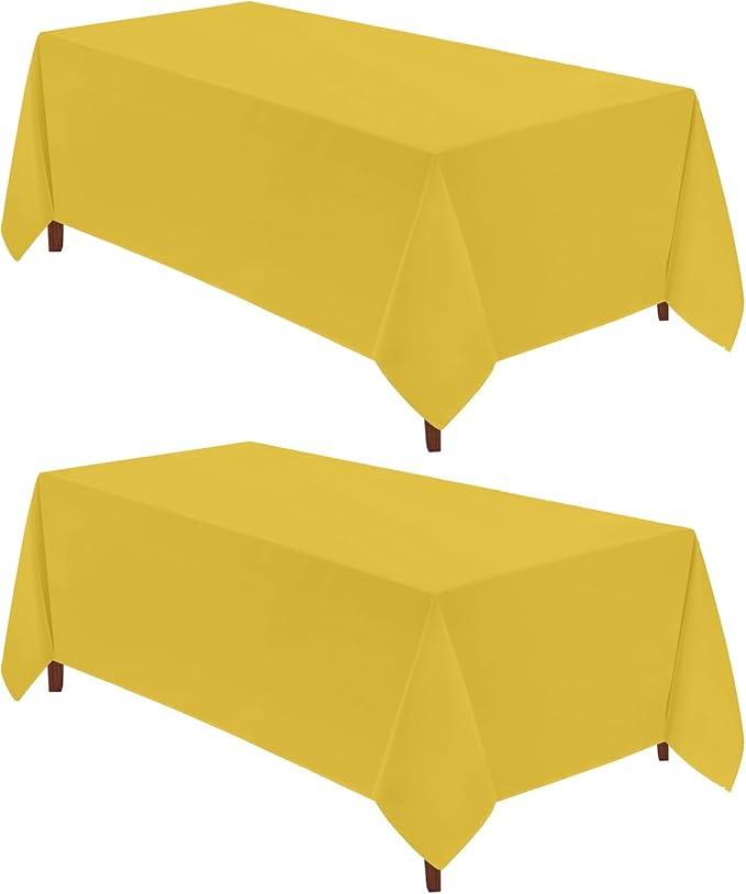 VidaFete Tablecloth 2 Pack 90 * 132inch Rectangle Table Cloth Polyester, Stain Wrinkle Resistant Polyester Dining Table Cover for Kitchen Dinning Party Wedding Rectangular Buffet Decoration(Yellow)