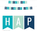 Andaz Press Personalized Hanging Pennant Banner Party Decorations, Aqua, Seafoam Mint Green, Navy Blue, Happy 4th Birthday Jack, 1-Pack, Approx. 5-Feet, Custom Name and Number