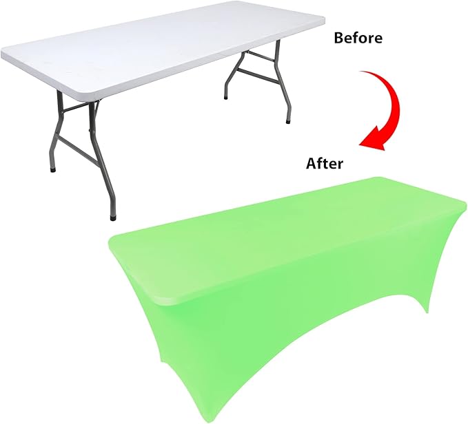 Table Covers for 6 Foot Tables, Light Green Washable and Wrinkle Resistant Stretch Tablecloths Rectangle 6ft for Events, Wedding, Banquets, Parties