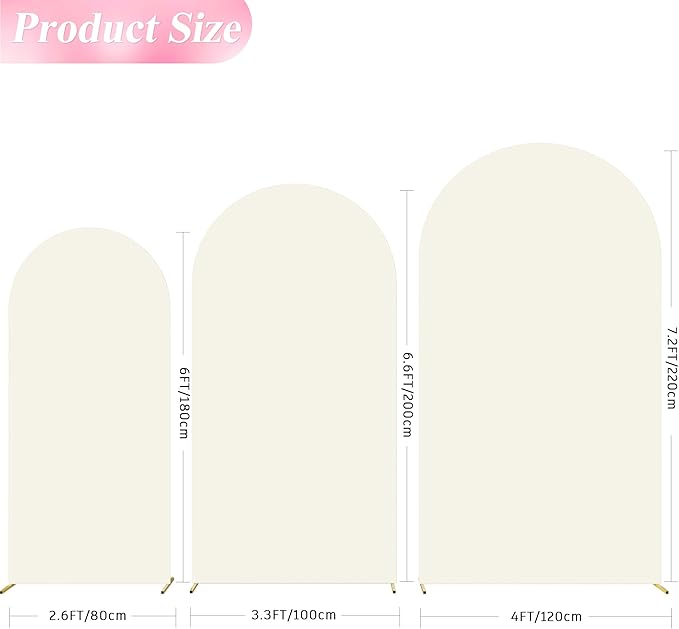 Wokceer Wedding Arch Cover (7.2FT, 6.6FT, 6FT) Set of 3 Spandex Fitted Wedding Arch Stand Covers for Round Top Chiara Arch Backdrop Stands Cover for Birthday Party Ceremony Banquet Decor Ivory