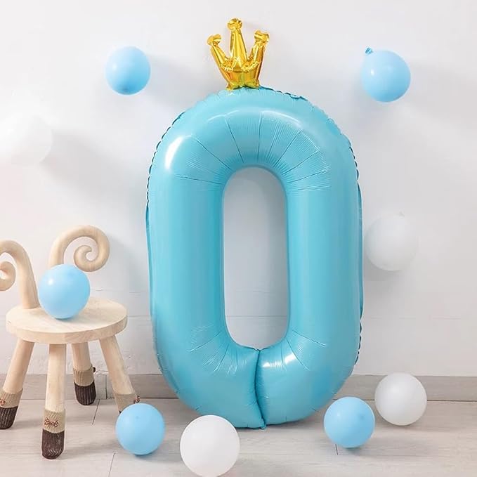 Blue Number 0 Balloon with Crown, 40 inch Blue Number Balloon 0th Birthday Party Decoration BlueCrown Balloons 0-9 for Birthday Party Anniversary Decorations Supplies