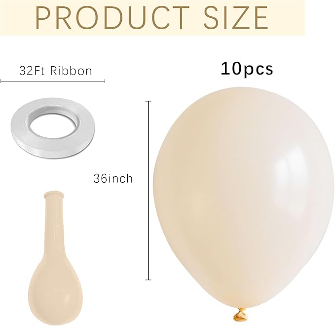 Cream Balloons 10 Pack 36 inch Latex Party Neutral Round Beige Sand White Balloons for Birthday Wedding Baby Shower Gender Reveal Party Decoration