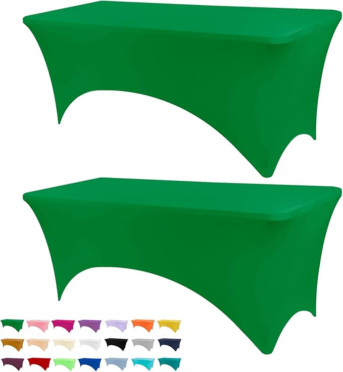 Table Covers for 6 Foot Tables, 2 Pack Emerald Green Washable and Wrinkle Resistant Stretch Tablecloths Rectangle 6ft for Events, Wedding, Banquets, Parties