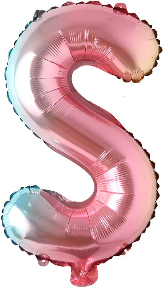 16 inch gradient rainbow Letter number balloons unicorn party foil balloon baby shower 1 birthday party decorations kids numbers Air ball (16 Inch Rainbow S)