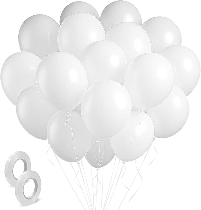 White Balloons Latex Birthday Decorations 100 Pack 12 inch Round Ballons for White Themed Engagement Bachelorette Bridal Shower Wedding Graduation Party 4th of July Decorations Independence Day
