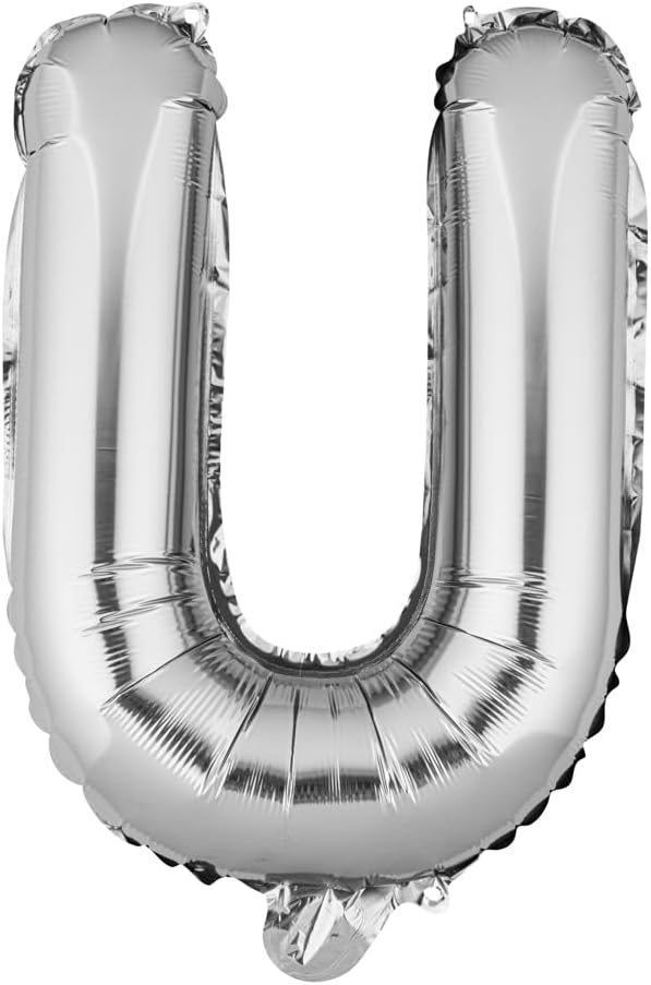 Restaurantware-Balloonify 16 Inch Letter Balloon, 1 Alphabet Party Balloon - Letter U, Self-Sealing, Silver Foil Mylar Finish, Hanging Loop, Decoration For Birthday, Wedding, Or Graduation