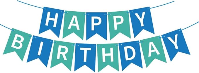 Happy Birthday Banner - Vibrant Happy Birthday Decorations & Sign, 250g Cardstock with 5m String, Perfect Party Decor for Kids, Men, Women & Celebrations, Blue & Green