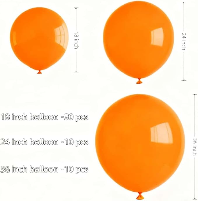 50 Pcs Giant Orange Latex Balloon Kit - Mixed Sizes (18", 24", 36") Pool-Safe Party Decorations Ideal for Halloween, Thanksgiving, Autumn Parties, Baby Showers & Events