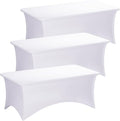 Fixwal 3 Pack White Table Cloths Rectangle 8FT, Tablecloths Rectangular Stretch Spandex Fitted Table Covers 8ft for Parties, Trade Shows, Banquet, Weddings, Buffet, Graduation