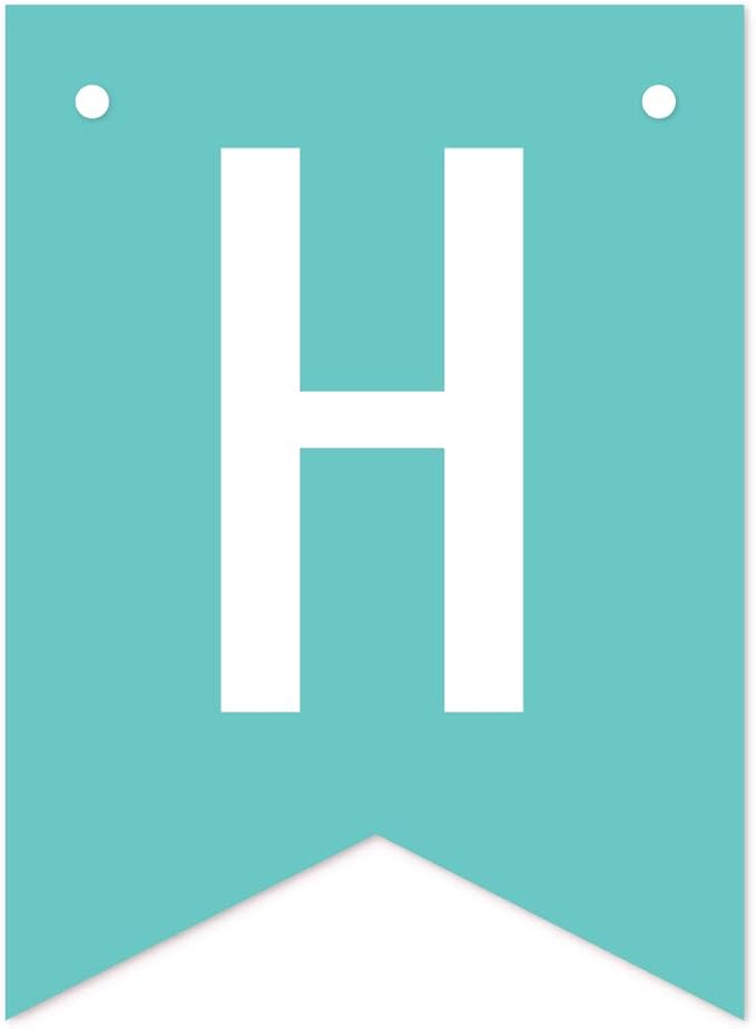 Andaz Press Personalized Hanging Pennant Banner Party Decorations, Diamond Blue, Seafoam Mint, Aqua Turquoise, Happy 4th Birthday Olivia, 1-Pack, Approx. 5-Feet, Custom Name and Number