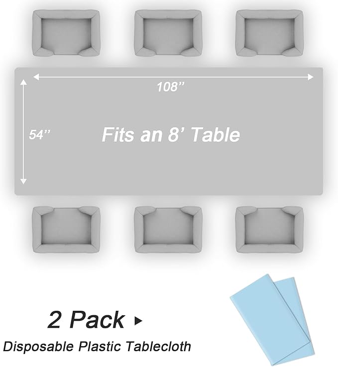 QIKSION Light Blue Plastic Table Cloth Disposable 2 Pack, 54 x 108 Inch Tablecloths for Baby Shower Birthday Party, Easter Decorations, Rectangle Table Cover