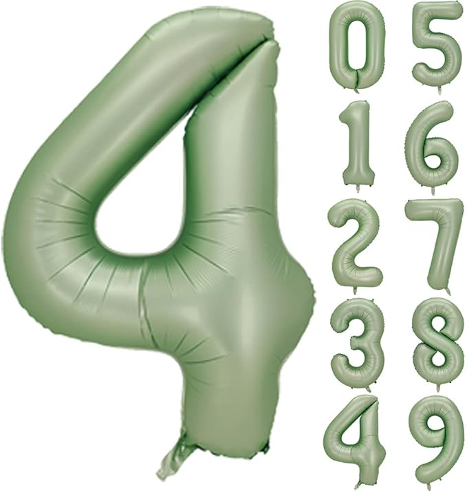 Number 4 Balloon, Large number balloons 40 inch, 4th Birthday Party Decorations 4 Year Old Birthday Sign Decor, Sage Green