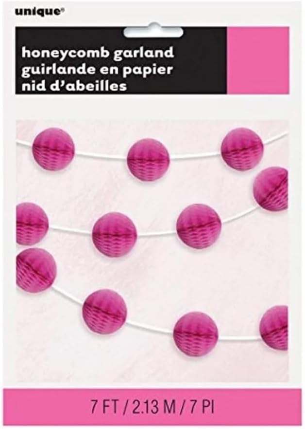 Hot Pink Honeycomb Ball Garland - 7 ft. - Elegant Paper Decor - Ideal for Bridal Showers, Birthdays, & Christmas Parties (1 Pc.)