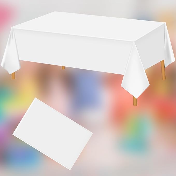 Hxezoc White Disposable Plastic Tablecloth, 54 x 108 Inches Waterproof Table Cover for Wedding Birthday Party Baby Shower Decorations Outdoor Indoor Party Supplies