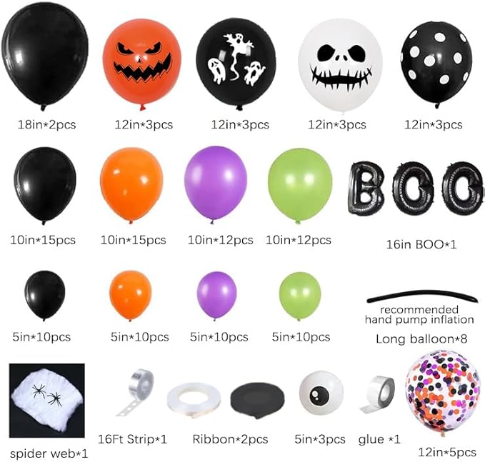 Halloween Spider Web Arch Kit - 136 Pcs Boo Banner Balloons, Spider & Confetti, Indoor/Outdoor Decor