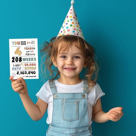 Cute 4th Birthday Card for Girl Boy, Perfect Four Years Old Birthday Card for Son Daughter Grandson Granddaughter, Happy 4 Years Old Kid Birthday Card From Dad Mom Grandparent
