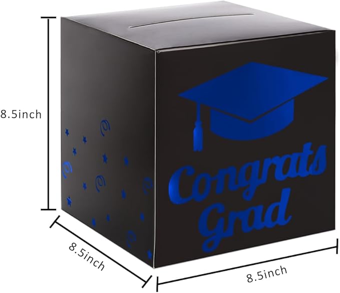 Graduation Card Box Holder, Congrats Grad Foldable Cardboard Decorations Box for Graduation Party Decoration and Grad Parties (Black-blue)