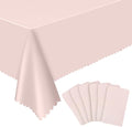 6 Pack Plastic Light Pink Tablecloths, 54 X 108Inch Baby Shower Tablecloth Scalloped Mother's Day Table Cloth for Rectangle Tables Disposable Table Cover for Easter Bridal Shower Tea Party Wedding