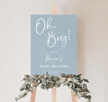 Blue Baby Welcome Sign with Stand - 'Oh Boy' Theme, Plastic Sign for Baby Shower Decor