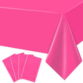 MRJ 4 Pack Hot Pink Disposable Table Cloth 54 x 108 Inch Rectangle Tablecloths for Birthday Party Decorations Plastic Table Cover