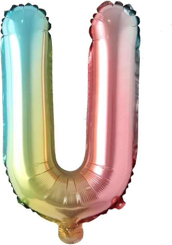 16 inch gradient rainbow Letter number balloons unicorn party foil balloon baby shower 1 birthday party decorations kids numbers Air ball (16 Inch Rainbow U)