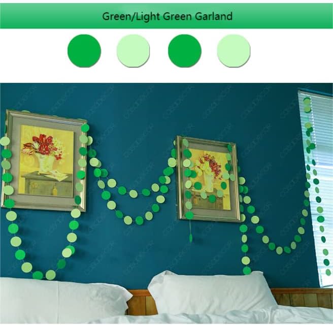 JEYE Green Circle Dots Paper Garland Party Banner Decor Paper Streamer Backdrop Hanging Decorations for Birthday Engagement Wedding Christmas Party Decor, Pack of 2, 26 Feet in Total