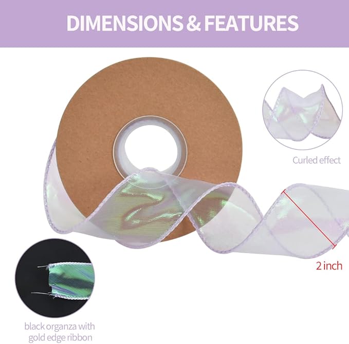 TONIFUL 1-1/2 Inch Wide Laser Light Purple Violet Wired Chiffon Ribbon Shimmer Sheer Organza Ribbons for Crafts Floral Bouquets Wedding Party Decorations Valentine's Day Gift Wrapping Bow Making(10yd)