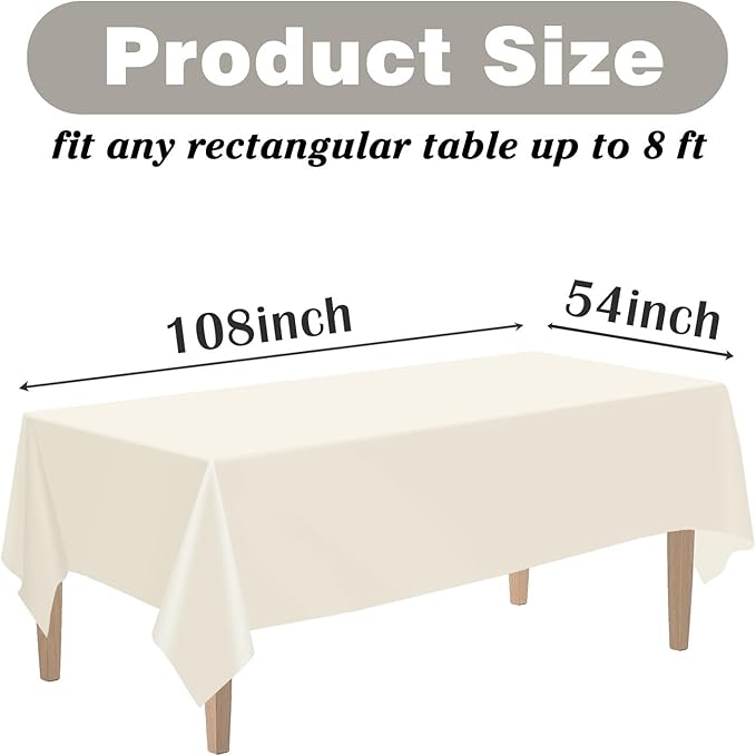 Kopokita 6PCS Ivory Plastic Tablecloths 54 x 108 Inch, Disposable Table Cloths Rectangle Party Table Covers