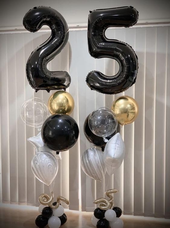 Black Number 25 Balloon 40 inch, 25 Number Balloons, 25th Black Birthday Decorations for Women Men, 25 Year Old Black Party Supplies