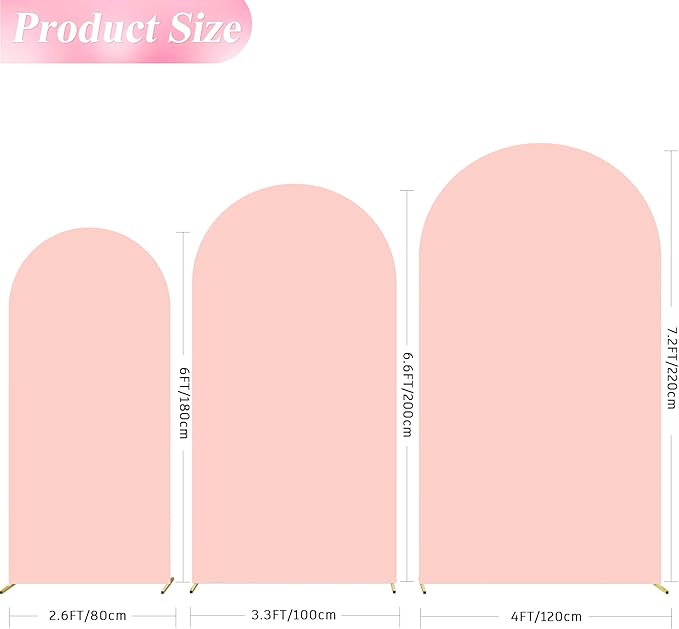 Wokceer Wedding Arch Backdrop Cover 7.2FT, 6.6FT, 6FT Set of 3 Spandex Fitted Blushing Pink Arch Covers for Round Top Chiara Arch Backdrop Stands Cover for Birthday Party Ceremony Decor
