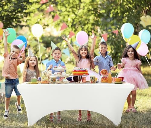 Utopia Kitchen Spandex Tablecloth 1 Pack [8FT, White] Tight, Fitted, Washable and Wrinkle Resistant Stretch Rectangular Patio Table Cover for Event, Wedding, Banquet & Parties [96Lx30Wx30H Inch]