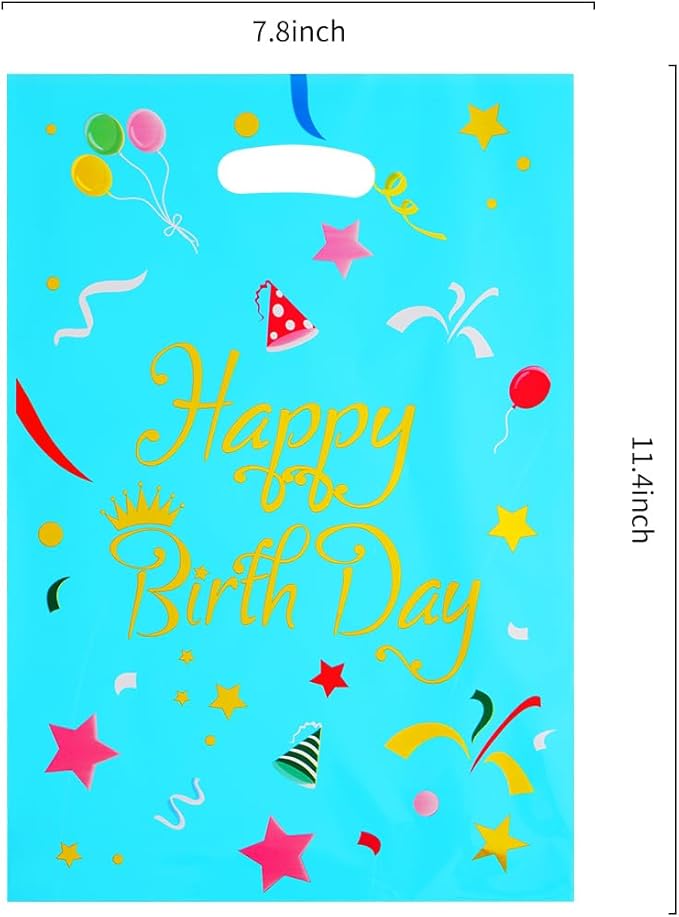 HABILE Large Plastic Aluminum Foil Gift Bags Bulk Kids Boys Girls Birthday Party Gift Bags with Handles (36 Pack)