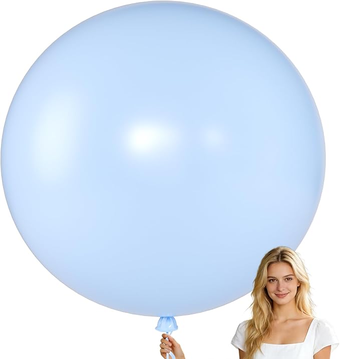 KALOR Pastel Blue Giant Balloons 36 Inch Large Latex Balloons, 4 Pack Jumbo Round Helium Balloon for Birthday Bridal Shower Wedding Baby Shower Party Decorations