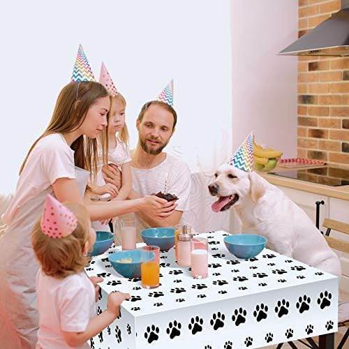 Tatuo 2 Pcs Puppy Paw Print Plastic Tablecloth Disposable Table Cover Puppy Themed Birthday Party Decorations for Dog Party Supplies (Black,71 x 54 Inch)
