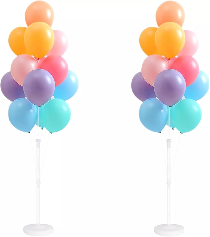 Balloon Column Stand Kit,2 Sets of Assorted Rainbow Balloon Tower Pillar with 10inch Light Multi Color baloon Reusable Design for Grirls Party,Birthday, Wedding,Baby Shower,Graduation Decoration