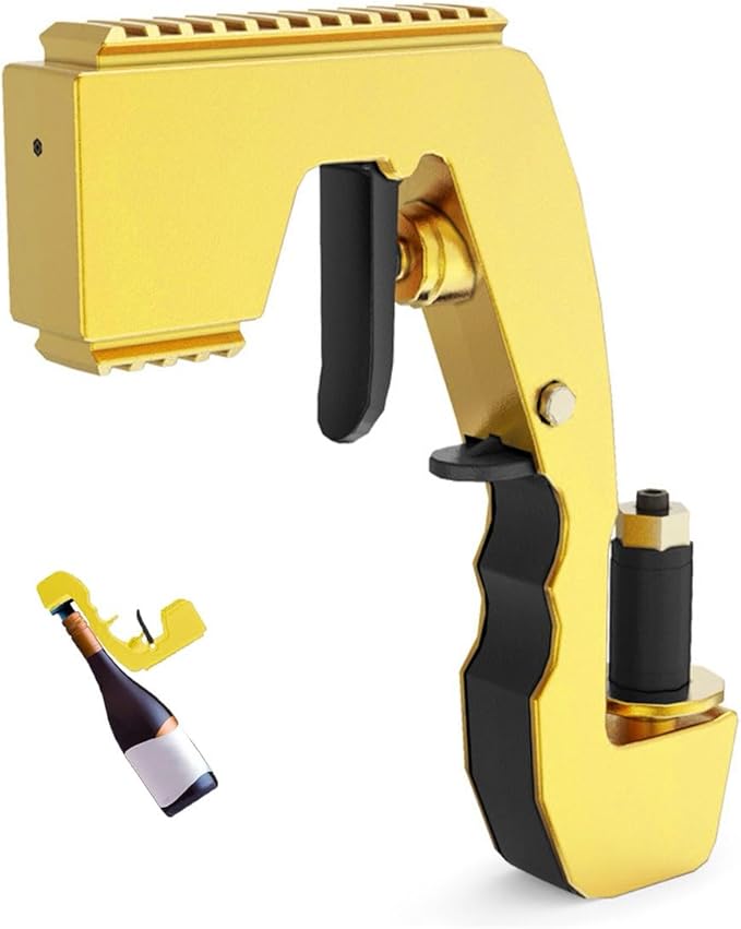UPOFI Champagne Gun，Champagne Gun for Parties - Lightweight Plastic Sprayer with Adjustable rubber plug，Portable &Safe Beer Shooter for Birthdays, Weddings，Easy Clean & Reusable(Gold)
