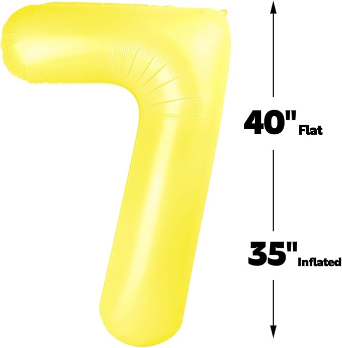Digital Number 7 Yellow Birthday Balloon 40 Inch, Foil Balloons for 7 17 27 70 77 Party Decorations Supplies, Yellow Mylar Numbers Balloon for Seven Wedding Anniversary