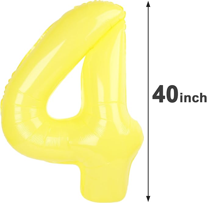40 Inch Yellow Large Number 4 Birthday Balloon, Giant Number Four 14 24 34 40 44 Balloons, Yellow Foil Mylar Big Balloons for Anniversary Graduation Supplies Decorations