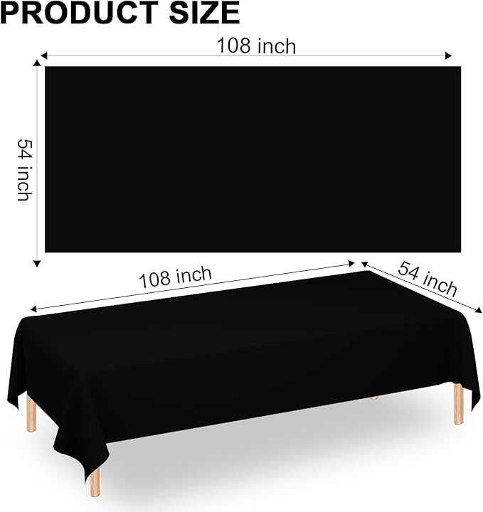 WNINK 6 Pack Black Tablecloths Disposable Table Covers 54" x 108" Table Cloths for BBQ Birthday Picnic Bridal Shower Engagement Wedding Plastic Table Cloths for Parties