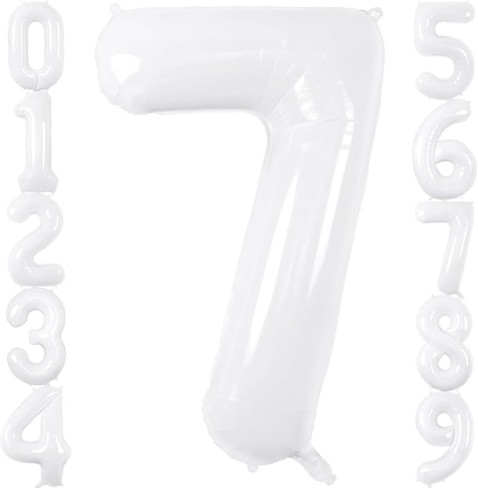 White Number Balloons 40 Inch Helium Mylar Number 7 Balloon for Birthday Party Anniversary Decoration (White, 7)