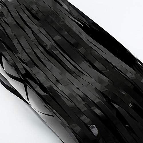 2 Pack 3ft x 8ft Foil Fringe Backdrop Metallic Tinsel Door Window Curtain Party Photo Booth Props for Birthday Bachelorette Wedding Graduation Party Decorations (Black)