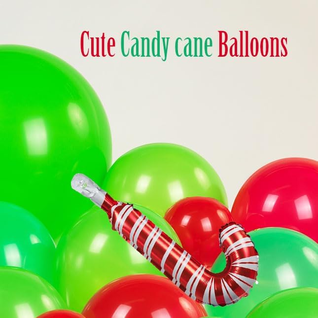 kozee Christmas Balloon Garland Arch Kit140+pcs Xmas Red Green Balloons with candy cane Christmas tree gift box Balloons for Kids Grinchmas Party Naughty Christmas Birthday Decorations