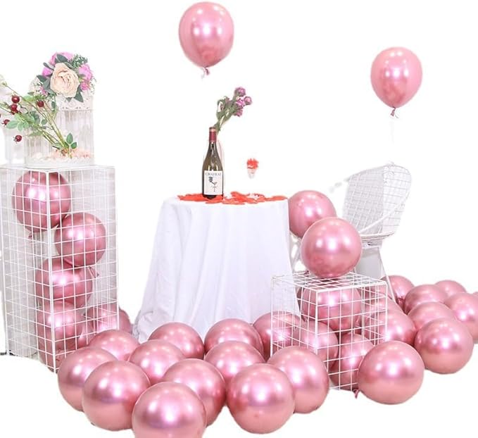 50 Pcs 12 Inch Metallic Pink Balloons, Chrome Pink Valentine's Day Balloons, Shiny Romantic Latex Balloons for Proposal, Anniversary, Sweethearts' Party, Engagement & Wedding Decorations
