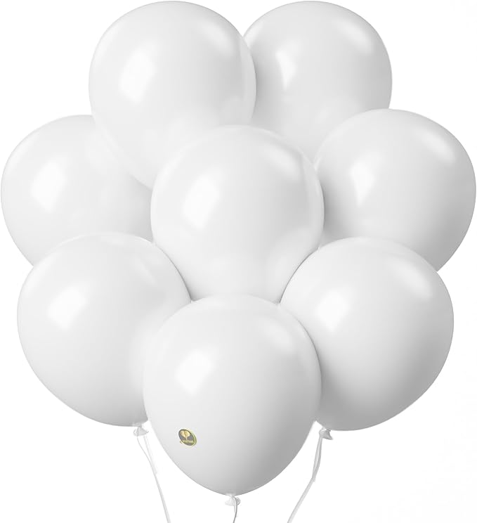 AFTERLOON® Biodegradable Balloons 100 pcs White 10 Inch, Matte Color Thickened Extra Strong Latex Helium Float, for Baby Shower Gender Reveal Garland Arch Wedding Birthday Party Decorations