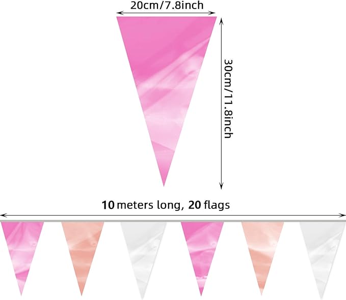 32.8FT Rose-Gold Pink Glitter Triangle Pennant Banner Flag Metallic Bunting Outdoor Garland for Christmas Graduation Wedding Engagement Anniversary Bachelorette Bridal Shower Valentine's Party Decor
