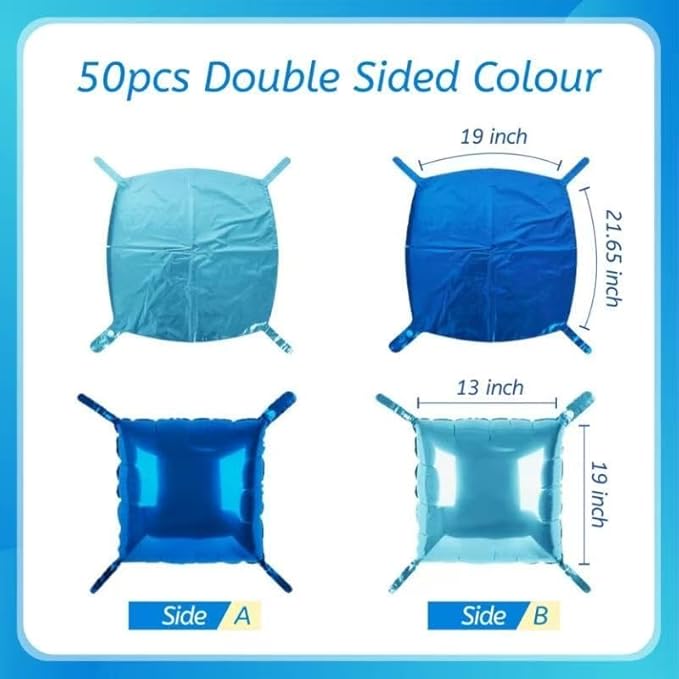 50 PCS Blue Balloon Arch Kit Wall, 19 Inches Metallic Navy and Pearl Blue Double Sided Square Foil Balloons Backdrop Tunnel Arch Kit for Birthday Boy Baby Shower Bachelorette Party Decoration