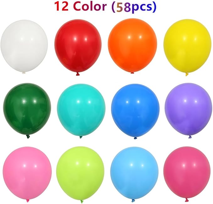 58 Pack Rainbow Balloons 18 Inch Assorted Colors Latex Multicolor Balloon 12 Kinds Colorful Large Balloons for Birthday Wedding Baby Shower Anniversaries Store Party Decorations