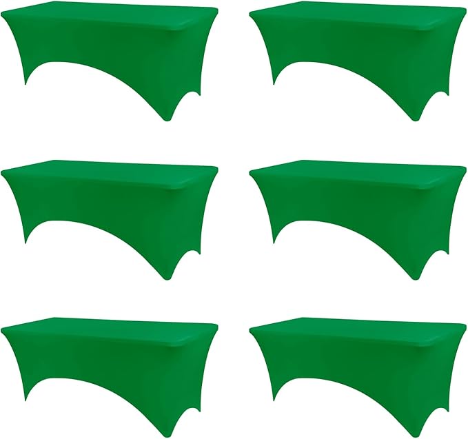 Table Covers for 6 Foot Tables, 6 Pack Emerald Green Washable and Wrinkle Resistant Stretch Tablecloths Rectangle 6ft for Events, Wedding, Banquets, Parties
