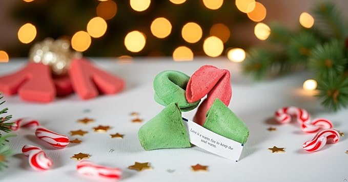 Fun Express Fortune Cookies Individually Wrapped Bulk - 50 Christmas Red & Green Cookies for Holiday Parties | Premium Quality Traditional Chinese Fortune Cookie Treats | 12 Ounces Total Weight